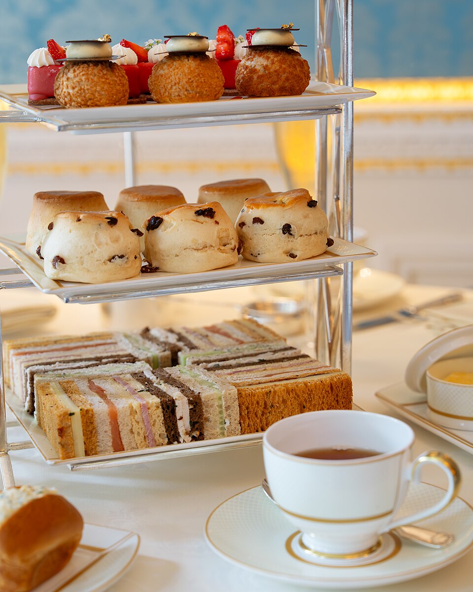 A three-tier afternoon-tea stand at The Ritz